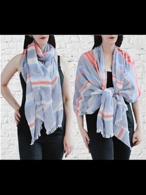 Zoe Madison Oversize Cotton Stripe Scarf : Denim Coral : New Production Sample